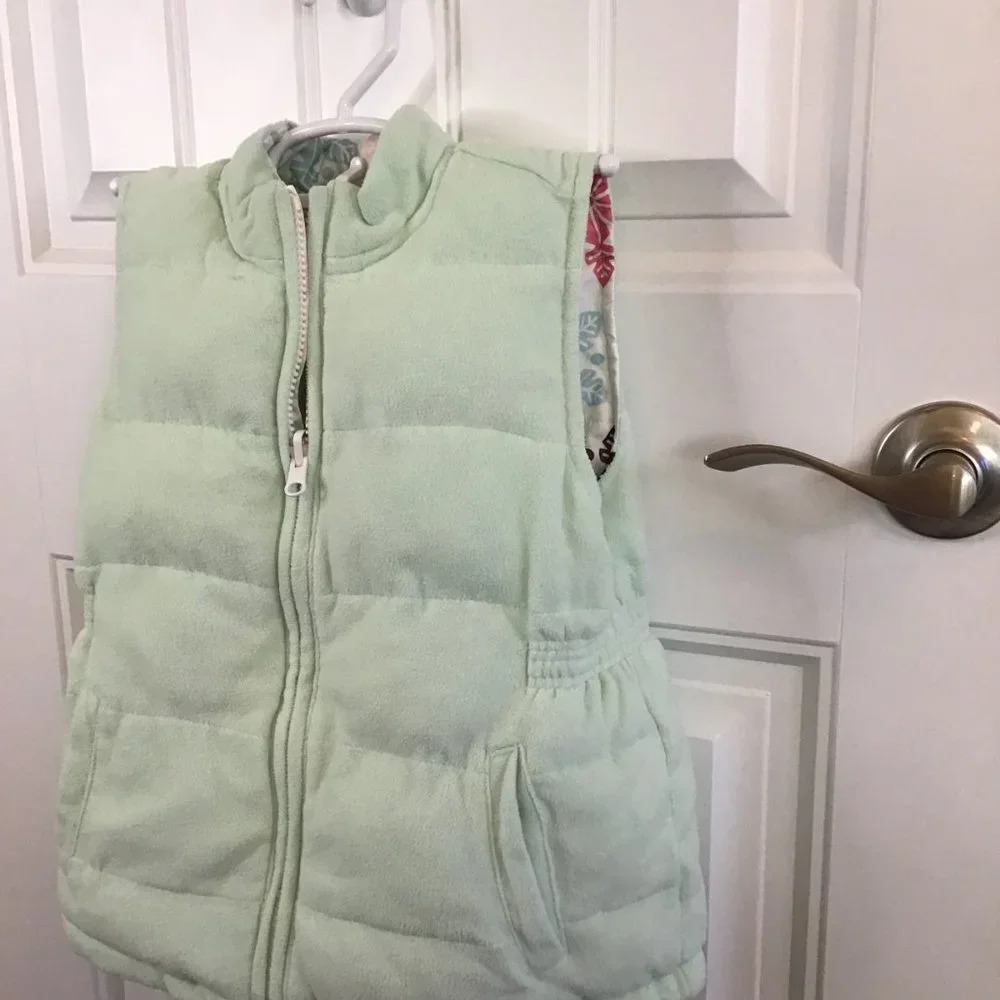 Gymboree Puffer Vest White pastel Snowflake Mint Green girls size S(5-6)